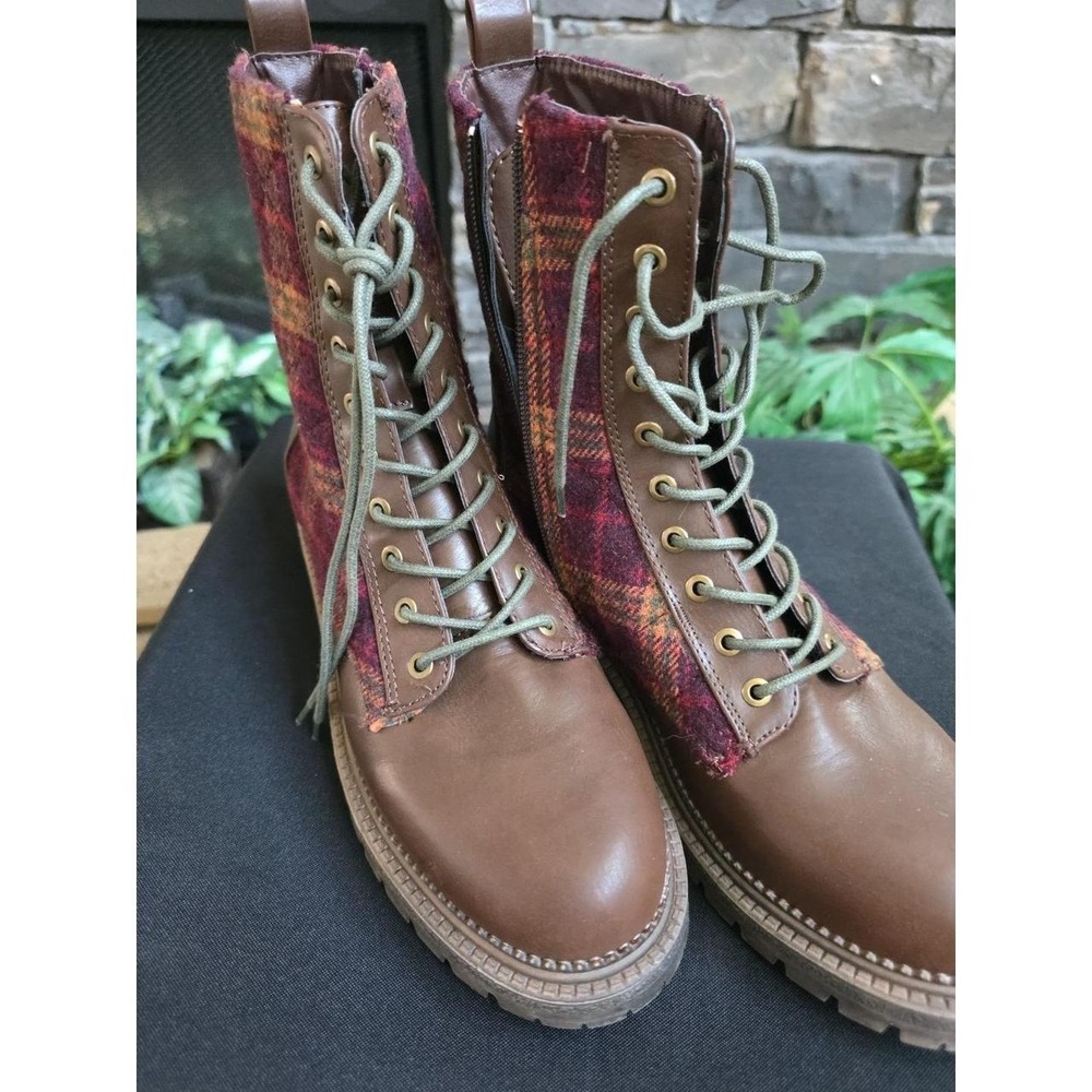 ROCK & CANDY Nwot Max plaid fabric  ankle brown boot preppy grunge sz  Us 8.5